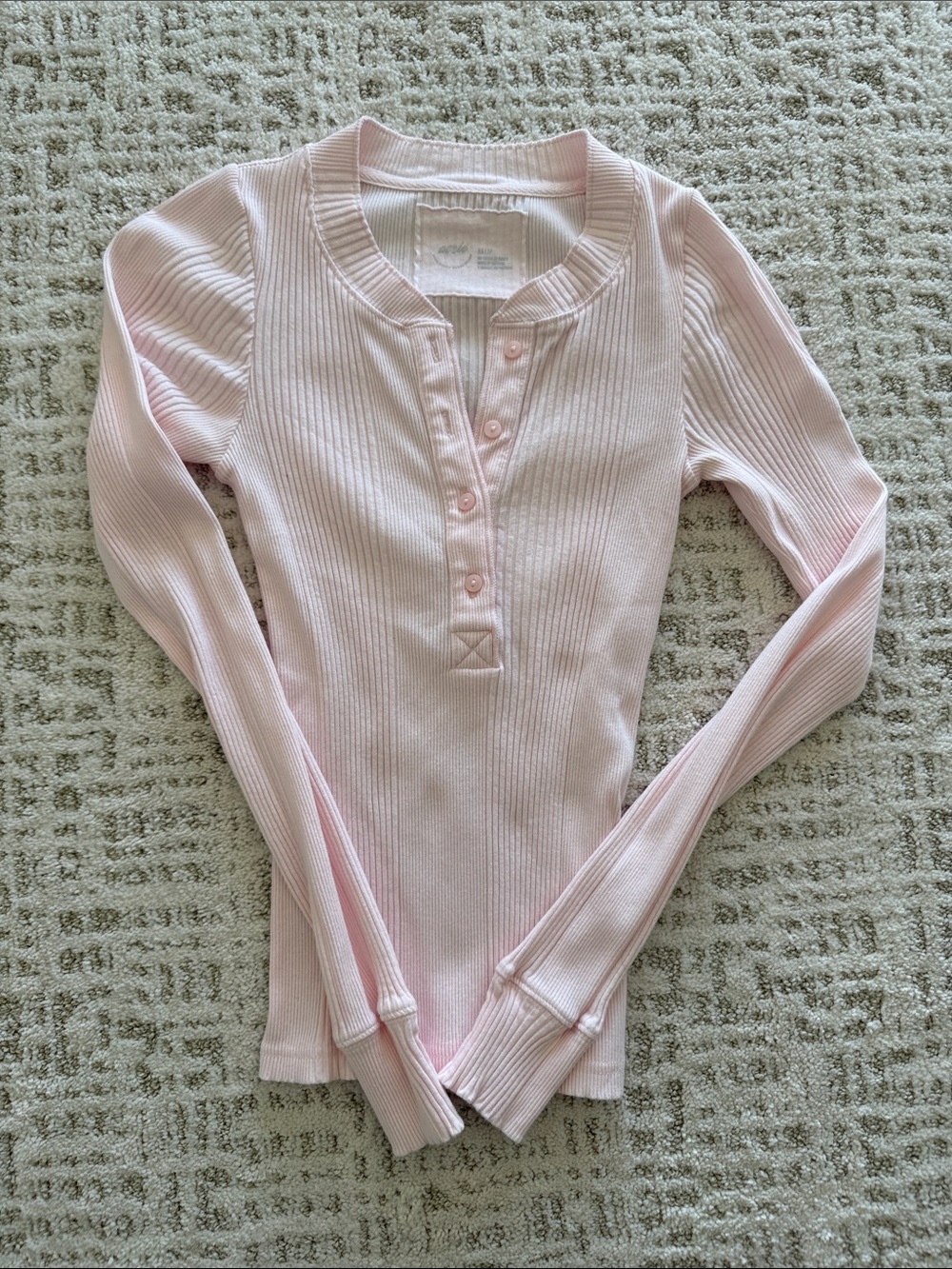 aerie Ribbed Henley Long Sleeve Top - Pale Pink